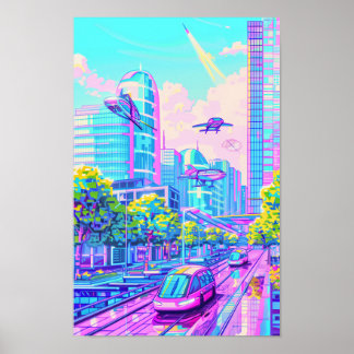 Poster de Paisagem dos Automóveis Voadores Futuros
