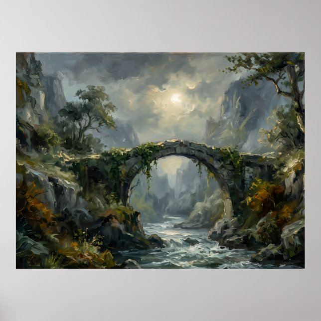 Pôster de Paisagem Espiritual da Ponte ao Luar (Frente)