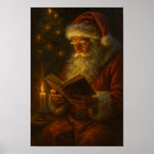 Pôster de papel de Santa do Natal com luz de vela