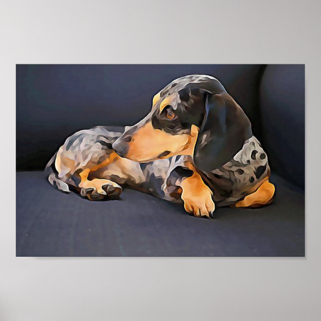 poster de parede azul de dachshund (Frente)