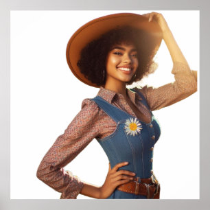 Poster de Parede Cowgirl Moderna Posando com Chapé