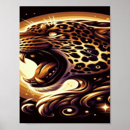 Pôster de Parede ou Porta Leopardo Dourado e Preto