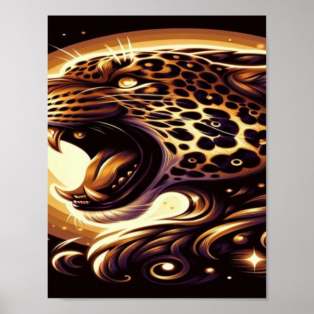 Pôster de Parede ou Porta Leopardo Dourado e Preto (Frente)