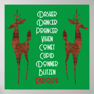 Poster De Parede - Papai noel Reindeer - Nariz Ver