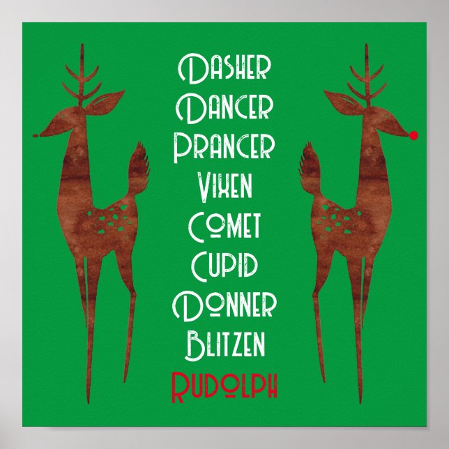 Poster De Parede - Papai noel Reindeer - Nariz Ver (Frente)