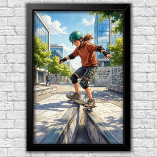 Poster de Parede para Quarto de Skate Urbano Moder