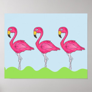 Poster de pássaro Flamingo, rosa, da ilha tropical