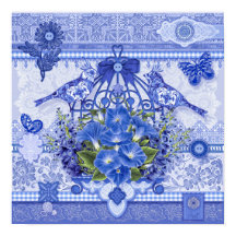 Pôster de Pássaros e Casa de Pássaros de Porcelana