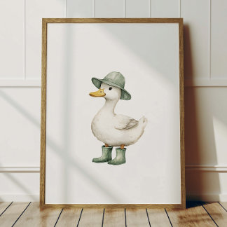Poster de Pato em Botas Verde Musgo Decoração de Q