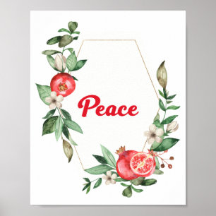 Poster de Paz de Romã Floral Rosa Inspiradora