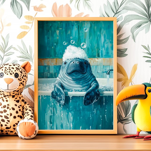 Poster de Peixe-Boi Fofo no Banho de Espuma (Criador carregado)