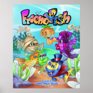 Poster de peixe de animação fofo FriendFish