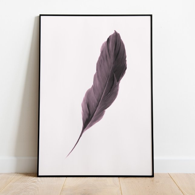 Poster de pena minimalista (Minimalist Feather Poster in a black frame.)