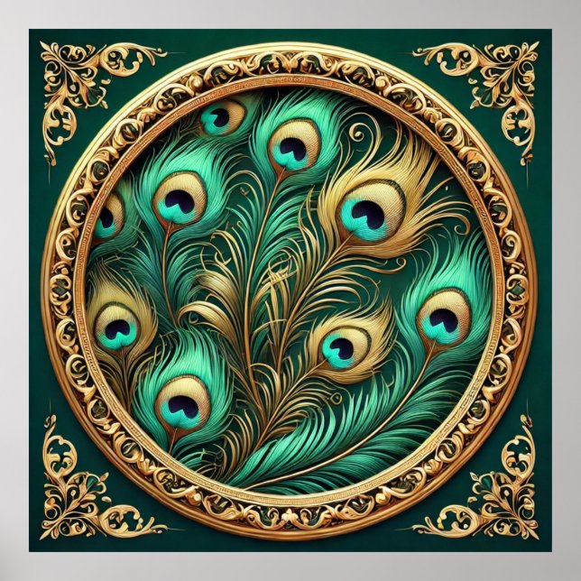 Poster de Penas de Peacock ouro (Frente)