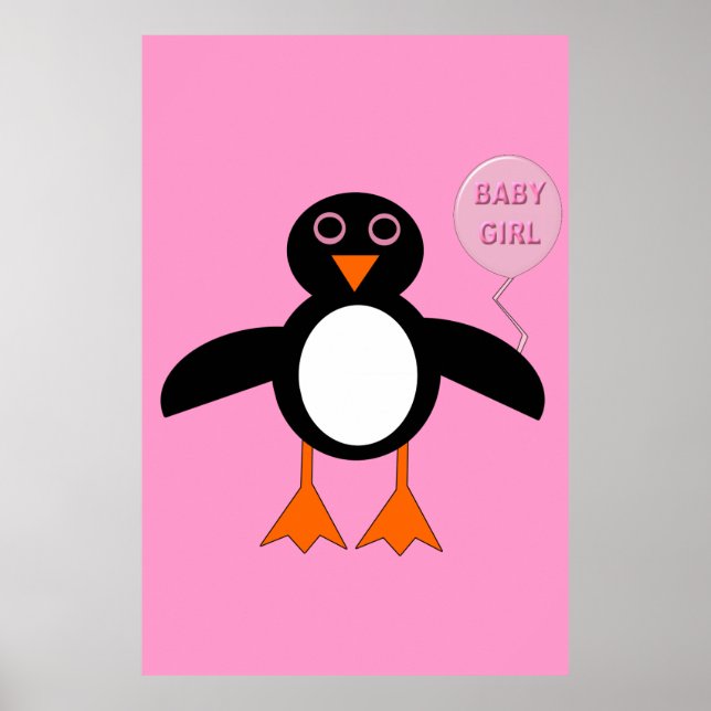 Poster de pinguim-pinguinha rosa-branca (Frente)