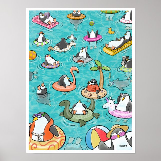 Poster de Pinguins do Partido piscina (Frente)