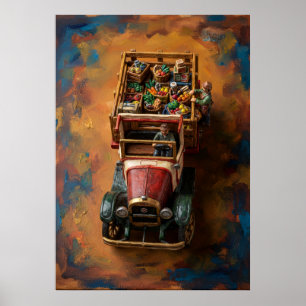 Pôster de pintura a óleo de mercado de caminhão de