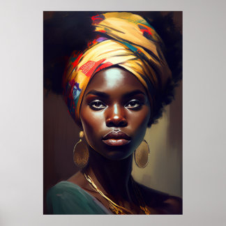 Poster de pintura a óleo de retrato de mulher afri