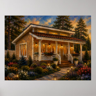 Pôster de Pintura a Óleo do Jardim da Cottage com