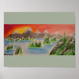 Poster de pintura acrílica de paisagem de neve