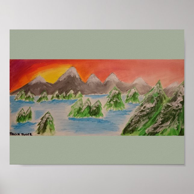 Poster de pintura acrílica de paisagem de neve (Frente)