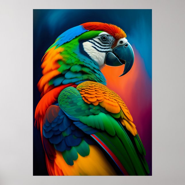 Poster de Pintura Colorida de Pássaro de Macaw (Frente)