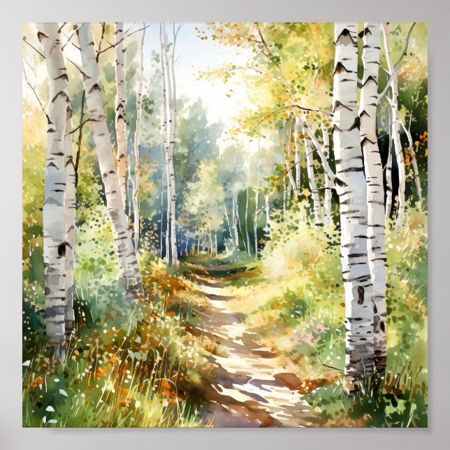 Poster de Pintura da Floresta de Birch (Frente)