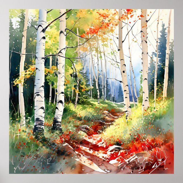 Poster de Pintura da Floresta de Birch (Frente)