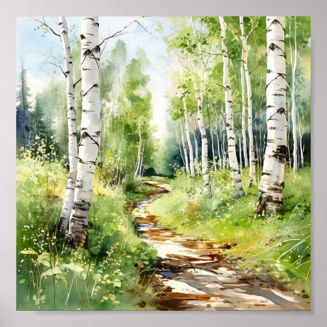 Poster de Pintura da Floresta de Birch (Frente)