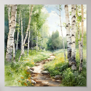 Poster de Pintura da Floresta de Birch