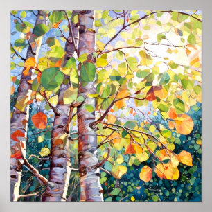 Poster de pintura de aquarela de floresta solar