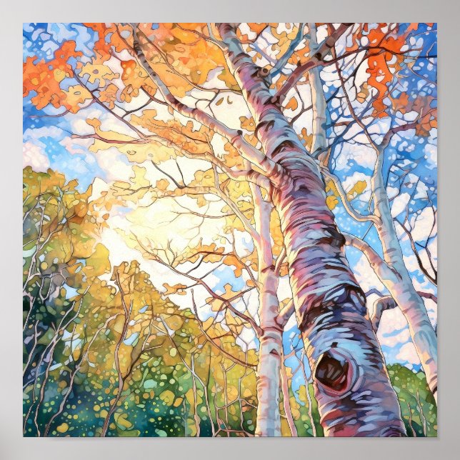 Poster de pintura de aquarela de floresta solar (Frente)