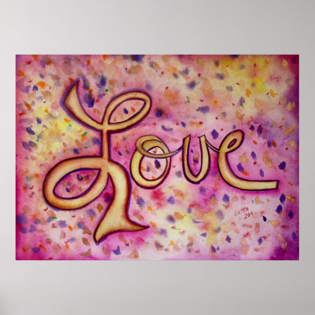Poster de pintura de arte rosa com amor (Frente)