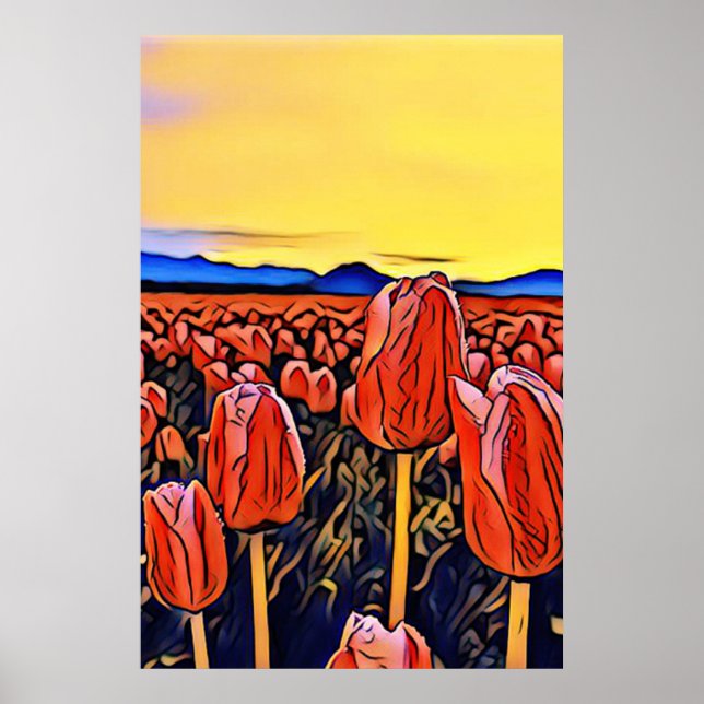 Poster de Pintura de Campo de Tulipa Vermelha (Frente)