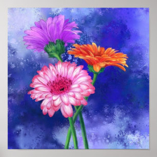 Pôster de pintura de gérberas em três cores
