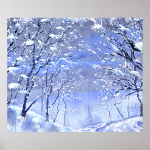 Poster de pintura de inverno de Woods de Watercolo