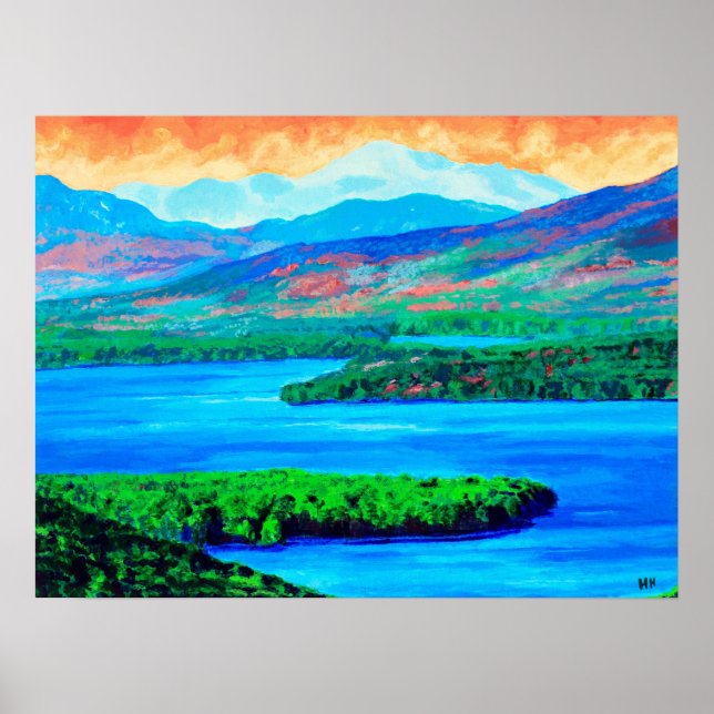 Poster de pintura de lago e montanhas (Frente)