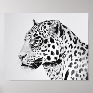 Poster de pintura de leopardo preto e branco