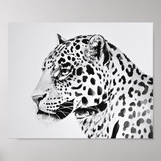 Poster de pintura de leopardo preto e branco (Frente)