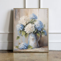 Poster de pintura de óleo de Hydrangea azul