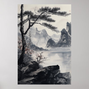 Poster de Pintura de Tinta da Paisagem Tradicional
