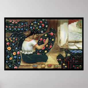 poster de pintura de uma mulher mexicana de placas