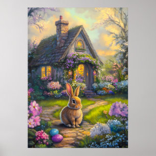 Poster de Pintura Floral de Coelho da Páscoa Bonit