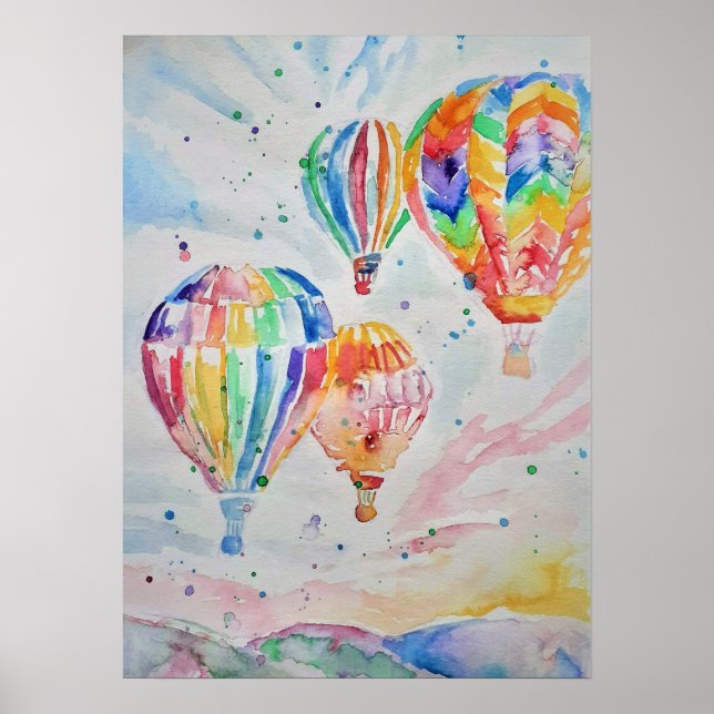Poster de pintura por aquarela com balão de ar que (Frente)