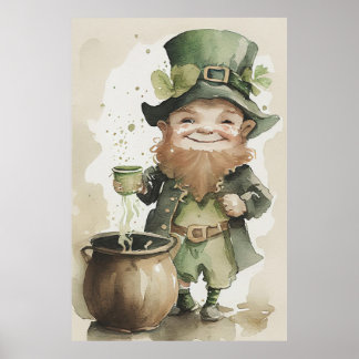 Poster de pintura por aquarela irlandesa Leprechau