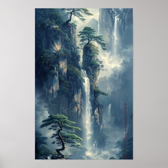 Poster de pintura tradicional em paisagem chinesa (Frente)