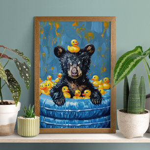 Pôster de piscina de pato de borracha de urso pret