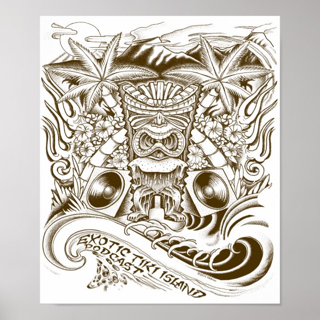 Poster de Podcast da Ilha de Tiki Exótica (Frente)