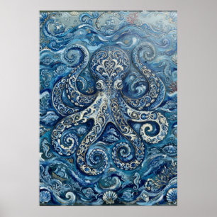 Poster de polvo azul branco do oceano