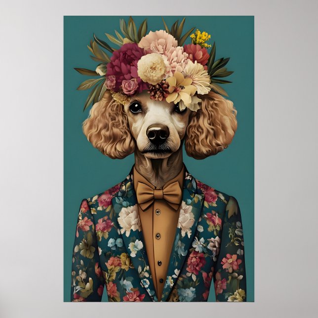 Poster de Poodle de Terno, Retrato de Poodle, Óleo (Frente)
